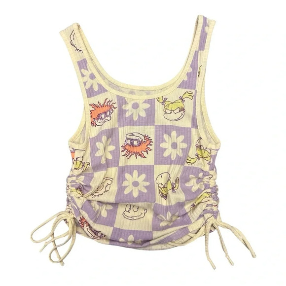 NICKELODEON Rugrats Top Yellow Cinched Ruched Tie Side Graphic Tank Top NWOT - Picture 4 of 6